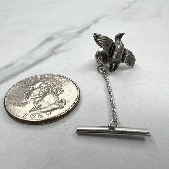 Silver Tone Flying Bird Lapel Tie Tack Pin - Picture 2 of 8